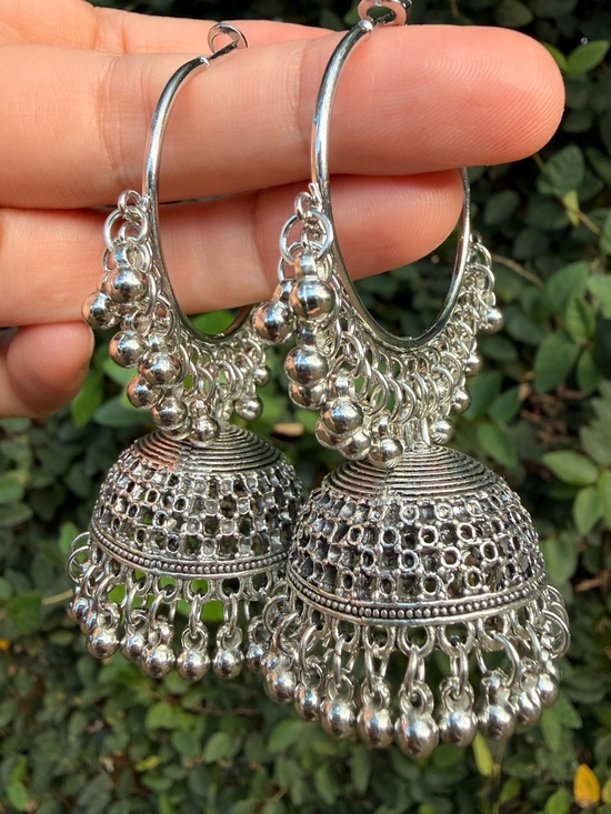 Anthropologie Jewelry - Silver Jhumka Hoop Earrings - Traditional Indian Style